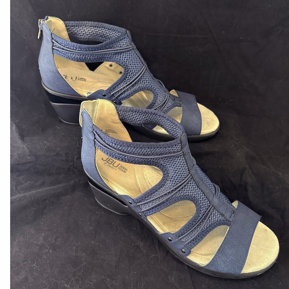 JBU by Jambu Everly Navy Wedge Strappy Gladiator Comfort Shoes Sandals-Size 10